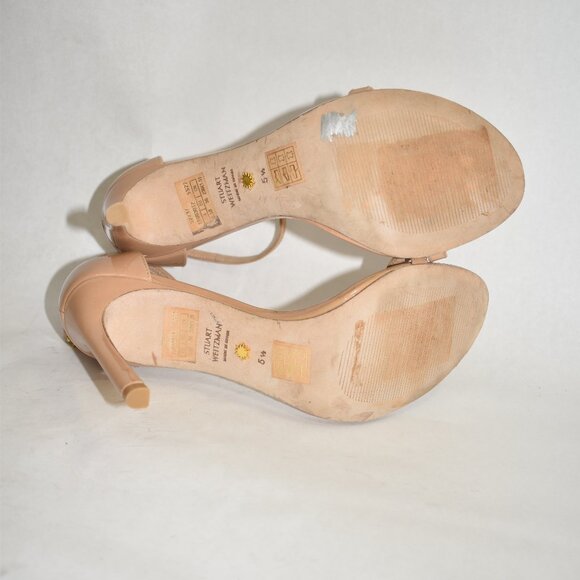 $500 STUART WEITZMAN NUDISTSONG 4" PATENT LEATHER ADOBE nude SANDAL 5.5 (PC2) - Picture 6 of 7